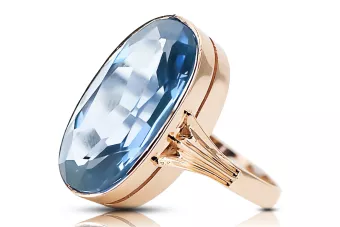 Original vintage din aur roz de 14k Acvamarin Inel Vintage vrc113r